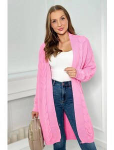 MladaModa Kardigánový sveter s vrkočovým vzorom model 2021-5 jasný ružový