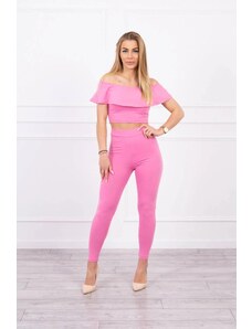 MladaModa Komplet nohavice + top s volánmi jasný ružový