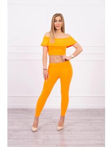 MladaModa Komplet nohavice + top s volánmi neónovo oranžový