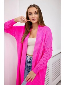 MladaModa Dlhý kardigánový sveter s netopierími rukávmi model 2020-9 neónovo ružový