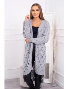 MladaModa Kardigánový sveter s perforovaným vzorom model 2020-4 šedý