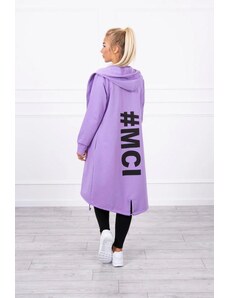 MladaModa Kardigán s kapucňou a s veľkým nápisom #MCI na chrbte farba lila