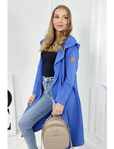 MladaModa Dlhý kardigan s kapucňou a vreckami model 9077 farba kráľovská modrá