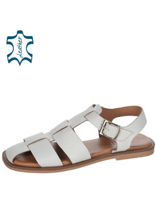 OLIVIA SHOES Smotanové jednoduché kožené sandále so sponou TML19T white