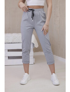 K-Fashion Nové kalhoty punto se zavazováním v pase šedý