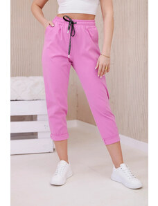 K-Fashion Nové kalhoty punto se zavazováním v pase světle růžová