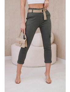 K-Fashion Cargo kalhoty s páskem khaki
