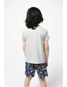 Italian Fashion Chlapčenské pyžamo Kastos, krátke rukávy, krátke nohavice - potlač light melange/navy blue