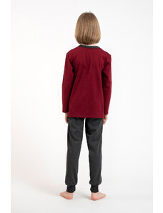 Italian Fashion Chlapčenské pyžamo Morten, dlhé rukávy, dlhé nohavice - bordová/tmavý melír