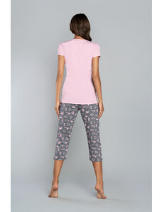 Italian Fashion Dima pyžamo s krátkym rukávom, 3/4 nohavice - ružová/stredná melanž s potlačou