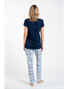 Italian Fashion Dámske pyžamo Glamour s krátkym rukávom a dlhými nohavicami - tmavomodré/potlač