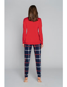 Italian Fashion Dámske pyžamo Izera, dlhý rukáv, dlhé nohavice - červená/potlač