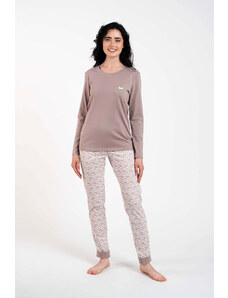 Italian Fashion Dámske pyžamo Juliana, dlhý rukáv, dlhé nohavice - cappuccino/print