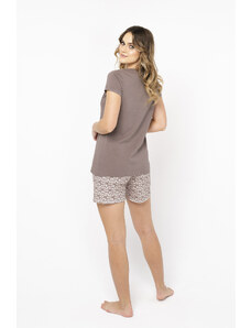 Italian Fashion Dámske pyžamo Juliana, krátky rukáv, krátke nohavice - cappuccino/print