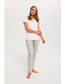 Italian Fashion Karla dámske pyžamo, krátky rukáv, dlhé nohavice - lososovo ružová/potlač