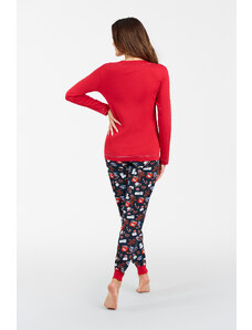 Italian Fashion Makala dámske pyžamo s dlhým rukávom a dlhými nohavicami - červené/potlač