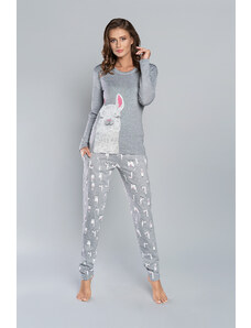 Italian Fashion Pyžamo Peru s dlhými rukávmi, dlhé nohavice - potlač melange/melange rose