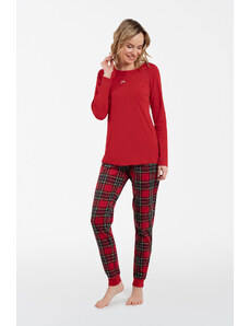 Italian Fashion Dámske pyžamo Tess s dlhými rukávmi a dlhými nohavicami - červené/potlač
