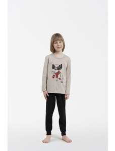 Italian Fashion Detské pyžamo Zermat s dlhým rukávom a dlhými nohavicami - béžová melanž/čierna