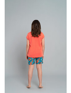 Italian Fashion Oceania dievčenské pyžamo s krátkym rukávom a krátkymi nohavicami - koralová/potlač