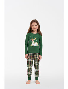 Italian Fashion Dievčenské pyžamo Zonda, dlhý rukáv, dlhé nohavice - zelené/potlač