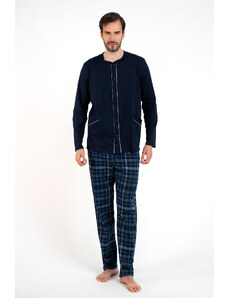 Italian Fashion Pánske pyžamo Jakub, dlhý rukáv, dlhé nohavice - tmavomodré/potlač