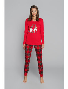Italian Fashion Dámske pyžamo Santa Claus, dlhý rukáv, dlhé nohavice - červené/potlač
