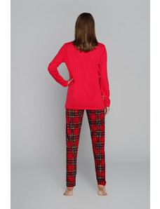 Italian Fashion Dámske pyžamo Zorza s dlhými rukávmi a dlhými nohavicami - červené/potlač