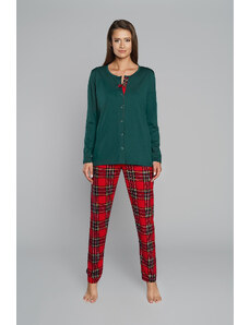 Italian Fashion Dámske pyžamo Zorza, dlhý rukáv, dlhé nohavice - zelená/potlač