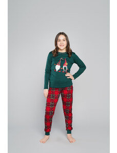 Italian Fashion Santa pyžamo pre dievčatá, dlhý rukáv, dlhé nohavice - zelené/potlač