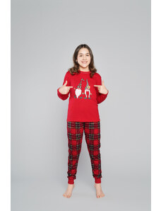 Italian Fashion Santa pyžamo pre dievčatá, dlhý rukáv, dlhé nohavice - červená/potlač