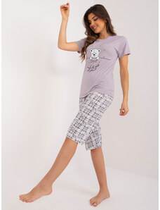 Fashionhunters Dust fialové dámske pyžamo s kockovanými nohavicami