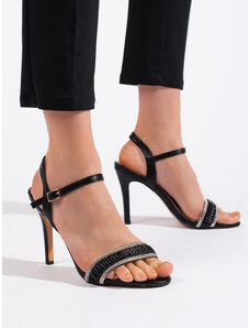 Krásne čierne sandále pre ženy na ihlovom podpätku