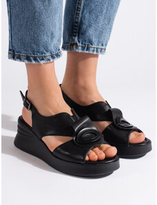 GOODIN Pekné čierne dámske sandále na klin
