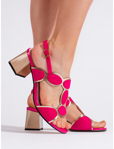 GOODIN Luxusné dámske sandále ružovej farby na širokom podpätku