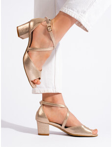 GOODIN Luxusné zlaté dámske sandále na širokom podpätku