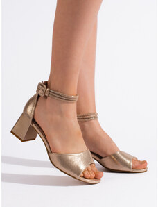 GOODIN Luxusné dámske zlaté sandále na širokom podpätku