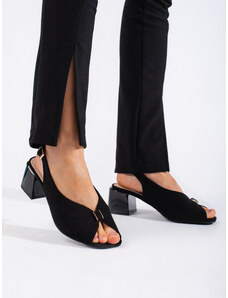 GOODIN Luxusné dámske sandále čiernej farby na širokom podpätku