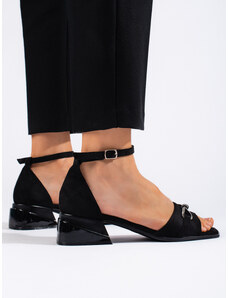GOODIN Módne čierne sandále pre ženy na širokom podpätku