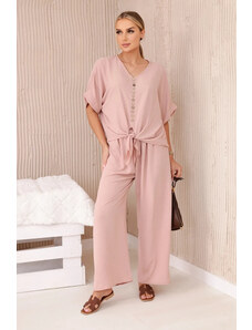 K-Fashion Súprava blúzky a nohavíc tmavo púdrovo ružovej farby