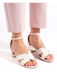 Krásne biele sandále pre ženy na širokom podpätku