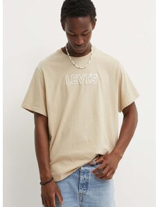 Bavlnené tričko Levi's pánsky, béžová farba, s potlačou
