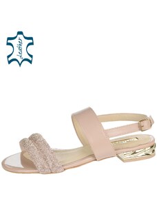 OLIVIA SHOES Béžové elegantné sandále so štrasovými ozdobnými pásmi DSA2385
