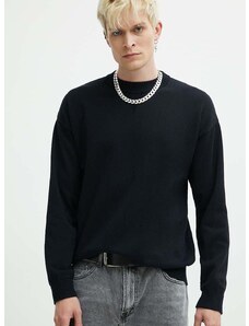 Bavlnený sveter HUGO čierna farba, tenký