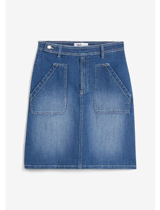 bonprix Strečová džínsová sukňa, vysoký pás, farba modrá