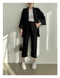 BEJNA Dámska pletená súprava čiernych kimonových nohavíc