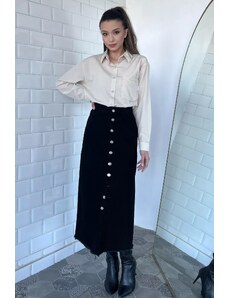 GÜLSELİ Detailná džínsová sukňa s čiernym strapcom na gombíky