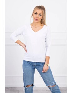 MladaModa Blúzka s véčkovým výstrihom a trojštvrťovým rukávom biela