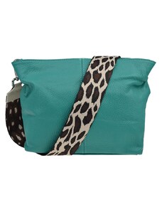 Tyrkysová kožená talianska crossbody kabelka Batilda Smeraldo s prídavným pruhom VII NovaKabelka.sk