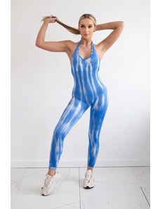 MladaModa Vzorovaný fitness push-up overal model 82381 farba kráľovská modrá
